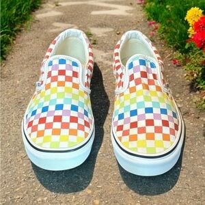 Vans Off The Wall Rainbow Checkered Slip On Sneaker Loafer. Excellent Condition.